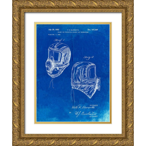PP1071-Faded Blueprint Sub Zero Mask Patent Poster Gold Ornate Wood Framed Art Print with Double Matting by Borders, Cole