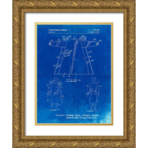 PP1074-Faded Blueprint Surgical Gown Patent Print Gold Ornate Wood Framed Art Print with Double Matting by Borders, Cole
