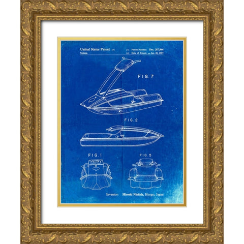 PP1076-Faded Blueprint Suzuki Jet Ski Patent Poster Gold Ornate Wood Framed Art Print with Double Matting by Borders, Cole