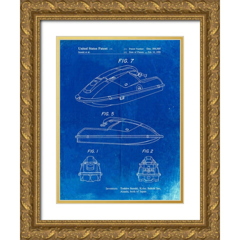 PP1077-Faded Blueprint Suzuki Wave Runner Patent Poster Gold Ornate Wood Framed Art Print with Double Matting by Borders, Cole