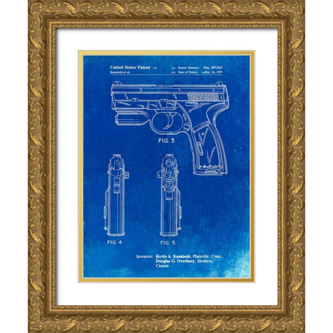 PP1081-Faded Blueprint T 1000 Laser Pistol Patent Poster Gold Ornate Wood Framed Art Print with Double Matting by Borders, Cole