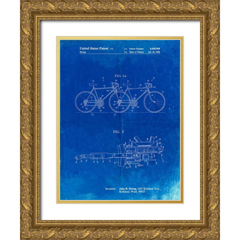 PP1084-Faded Blueprint Tandem Bicycle Patent Poster Gold Ornate Wood Framed Art Print with Double Matting by Borders, Cole