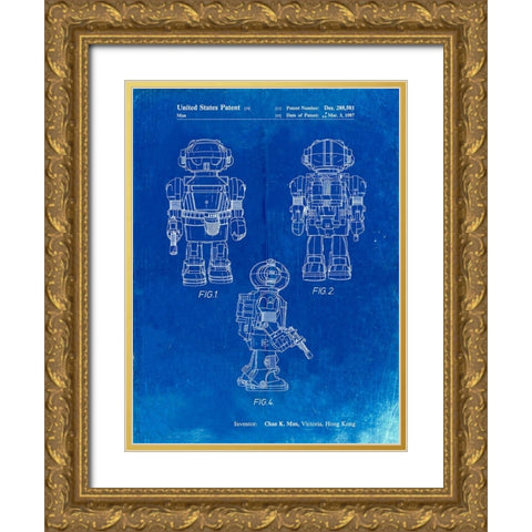 PP1101-Faded Blueprint Toby Talking Toy Robot Patent Poster Gold Ornate Wood Framed Art Print with Double Matting by Borders, Cole