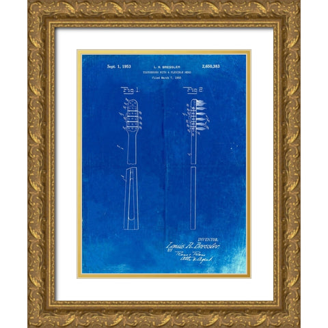 PP1102-Faded Blueprint Toothbrush Flexible Head Patent Poster Gold Ornate Wood Framed Art Print with Double Matting by Borders, Cole