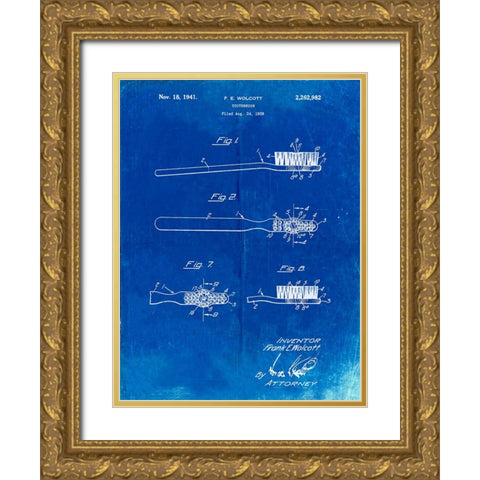PP1103-Faded Blueprint Toothbrush Flexible Head Patent Poster Gold Ornate Wood Framed Art Print with Double Matting by Borders, Cole