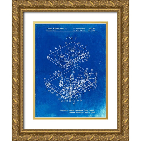 PP1104-Faded Blueprint Toshiba Cassette Tape Recorder Patent Poster Gold Ornate Wood Framed Art Print with Double Matting by Borders, Cole