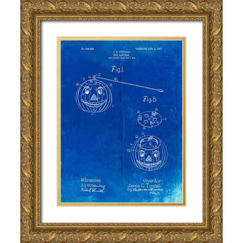 PP1106-Faded Blueprint Toy Lantern Poste Patent Gold Ornate Wood Framed Art Print with Double Matting by Borders, Cole