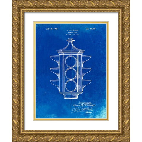 PP1109-Faded Blueprint Traffic Light 1923 Patent Poster Gold Ornate Wood Framed Art Print with Double Matting by Borders, Cole