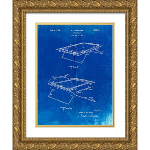 PP1112-Faded Blueprint Trampoline Poster  Gold Ornate Wood Framed Art Print with Double Matting by Borders, Cole