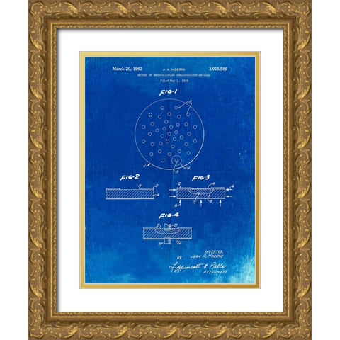 PP1113-Faded Blueprint Transistor Semiconductor Patent Poster Gold Ornate Wood Framed Art Print with Double Matting by Borders, Cole