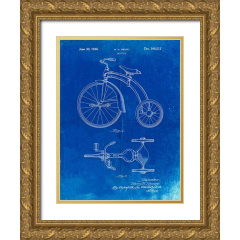 PP1114-Faded Blueprint Tricycle Patent Poster Gold Ornate Wood Framed Art Print with Double Matting by Borders, Cole