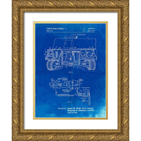 PP1116-Faded Blueprint Turret Drive System Patent Poster Gold Ornate Wood Framed Art Print with Double Matting by Borders, Cole