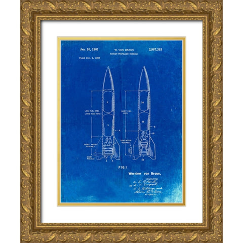 PP1129-Faded Blueprint Von Braun Rocket Missile Patent Poster Gold Ornate Wood Framed Art Print with Double Matting by Borders, Cole