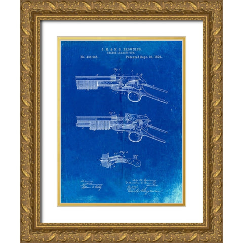 PP1135-Faded Blueprint Winchester Model 1890 Gun Patent Gold Ornate Wood Framed Art Print with Double Matting by Borders, Cole