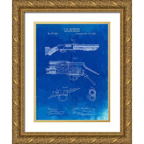 PP1136-Faded Blueprint Winchester Model 1897 Shotgun Gold Ornate Wood Framed Art Print with Double Matting by Borders, Cole