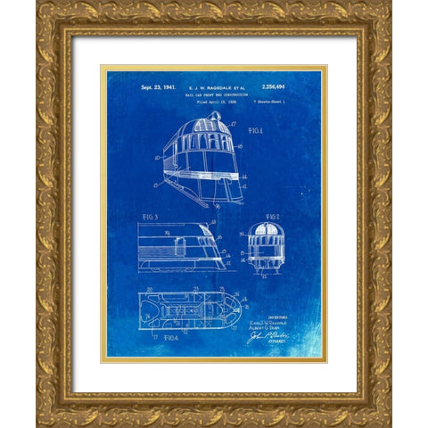 PP1141-Faded Blueprint Zephyr Train Patent Poster Gold Ornate Wood Framed Art Print with Double Matting by Borders, Cole