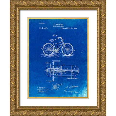 PP51-Faded Blueprint Bicycle Gearing 1894 Patent Poster Gold Ornate Wood Framed Art Print with Double Matting by Borders, Cole