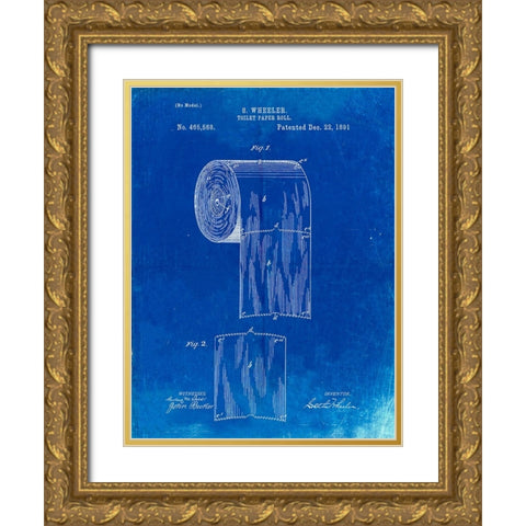 PP53-Faded Blueprint Toilet Paper Patent Gold Ornate Wood Framed Art Print with Double Matting by Borders, Cole