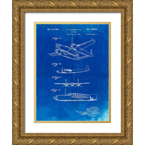 PP69-Faded Blueprint Lockheed XP-58 Chain Lightning Poster Gold Ornate Wood Framed Art Print with Double Matting by Borders, Cole