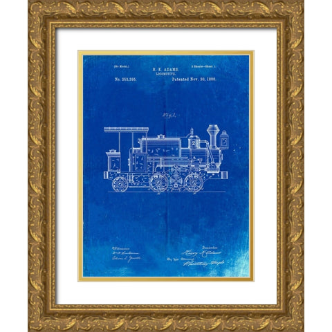 PP122- Faded Blueprint Steam Locomotive 1886 Patent Poster Gold Ornate Wood Framed Art Print with Double Matting by Borders, Cole