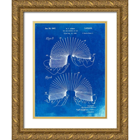 PP125- Faded Blueprint Slinky Toy Patent Poster Gold Ornate Wood Framed Art Print with Double Matting by Borders, Cole