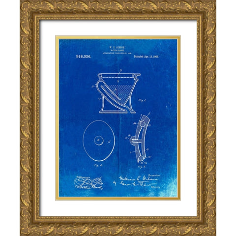 PP129- Faded Blueprint Siphoning Water Closet 1909 Patent Poster Gold Ornate Wood Framed Art Print with Double Matting by Borders, Cole