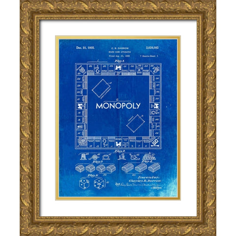 PP131- Faded Blueprint Monopoly Patent Poster Gold Ornate Wood Framed Art Print with Double Matting by Borders, Cole