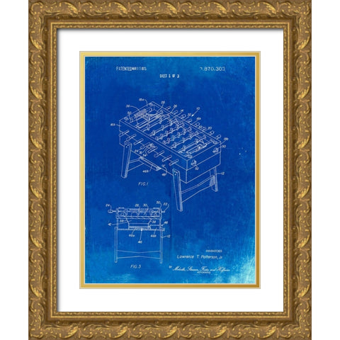 PP136- Faded Blueprint Foosball Game Patent Poster Gold Ornate Wood Framed Art Print with Double Matting by Borders, Cole