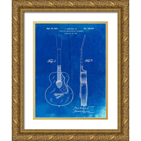 PP138- Faded Blueprint Gretsch 6022 Rancher Guitar Patent Poster Gold Ornate Wood Framed Art Print with Double Matting by Borders, Cole