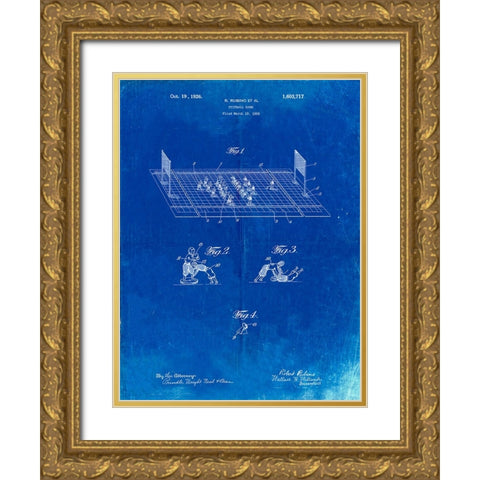 PP142- Faded Blueprint Football Board Game Patent Poster Gold Ornate Wood Framed Art Print with Double Matting by Borders, Cole