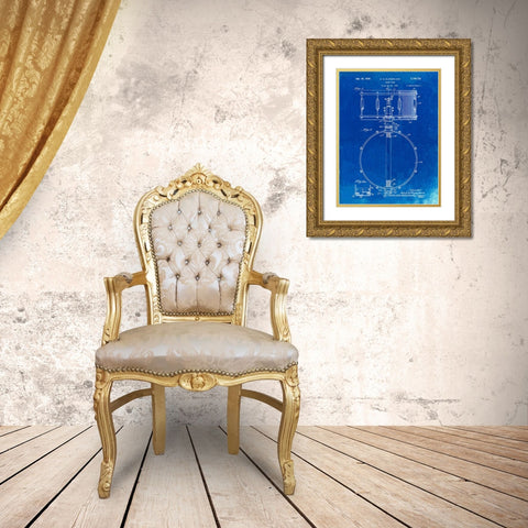 PP147- Faded Blueprint Slingerland Snare Drum Patent Poster Gold Ornate Wood Framed Art Print with Double Matting by Borders, Cole
