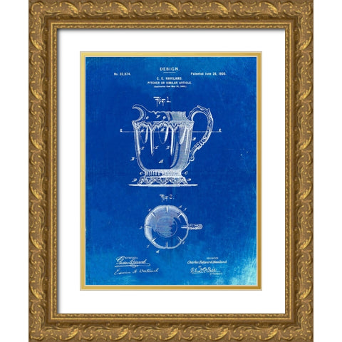PP152- Faded Blueprint Kitchen Pitcher Poster Gold Ornate Wood Framed Art Print with Double Matting by Borders, Cole