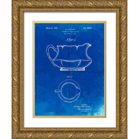 PP155- Faded Blueprint Haviland Basin Pitcher Patent Poster Gold Ornate Wood Framed Art Print with Double Matting by Borders, Cole