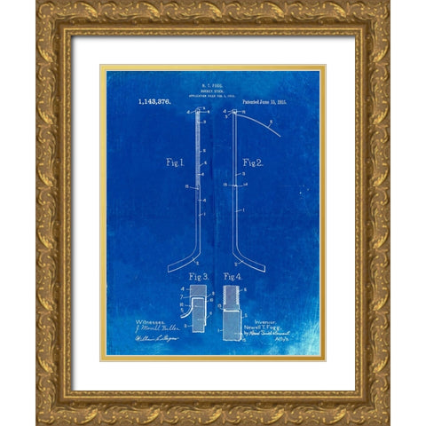 PP157- Faded Blueprint Hockey Stick 1915 Poster Gold Ornate Wood Framed Art Print with Double Matting by Borders, Cole