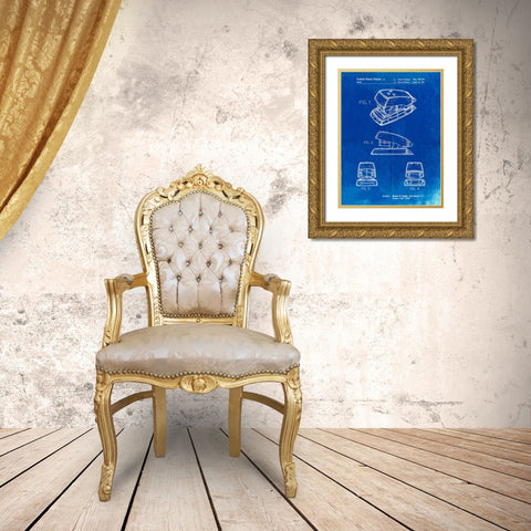 PP164- Faded Blueprint Mini Stapler Patent Poster Gold Ornate Wood Framed Art Print with Double Matting by Borders, Cole