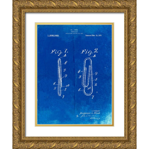 PP165- Faded Blueprint Paper Clip Patent Poster Gold Ornate Wood Framed Art Print with Double Matting by Borders, Cole