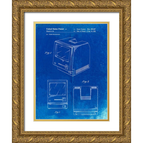 PP176- Faded Blueprint First Macintosh Computer Poster Gold Ornate Wood Framed Art Print with Double Matting by Borders, Cole