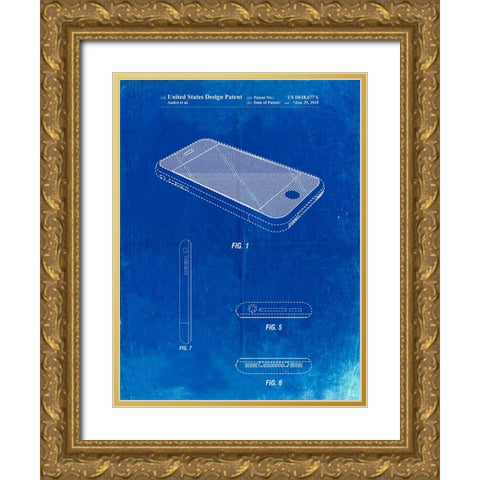 PP177- Faded Blueprint iPhone 3 Patent Poster Gold Ornate Wood Framed Art Print with Double Matting by Borders, Cole