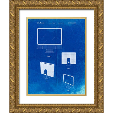 PP178- Faded Blueprint iMac Computer Mid 2010 Patent Poster Gold Ornate Wood Framed Art Print with Double Matting by Borders, Cole