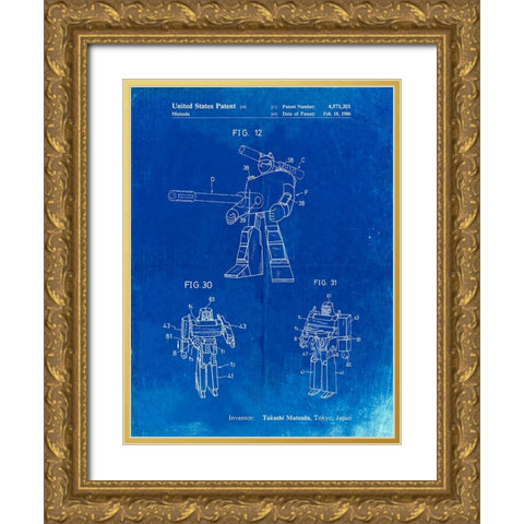 PP184- Faded Blueprint Megatron Transformer Patent Poster Gold Ornate Wood Framed Art Print with Double Matting by Borders, Cole