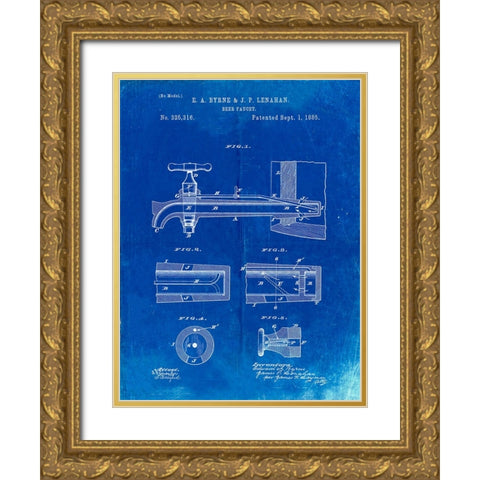 PP185- Faded Blueprint Beer Tap Patent Poster Gold Ornate Wood Framed Art Print with Double Matting by Borders, Cole