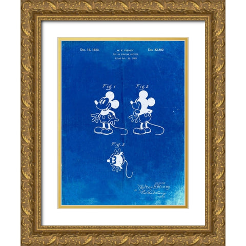 PP191- Faded Blueprint Mickey Mouse 1929 Patent Poster Gold Ornate Wood Framed Art Print with Double Matting by Borders, Cole