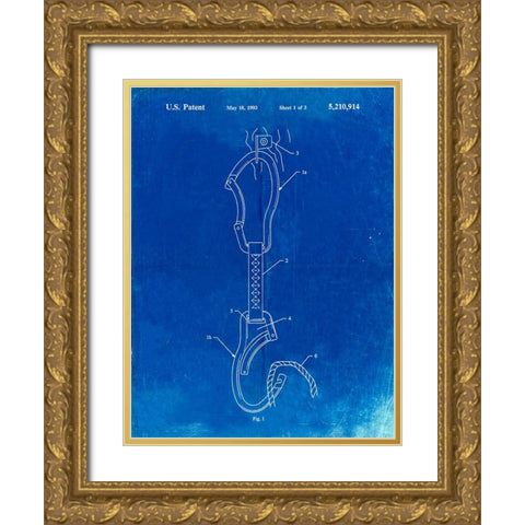 PP200- Faded Blueprint Automatic Lock Carabiner Patent Poster Gold Ornate Wood Framed Art Print with Double Matting by Borders, Cole