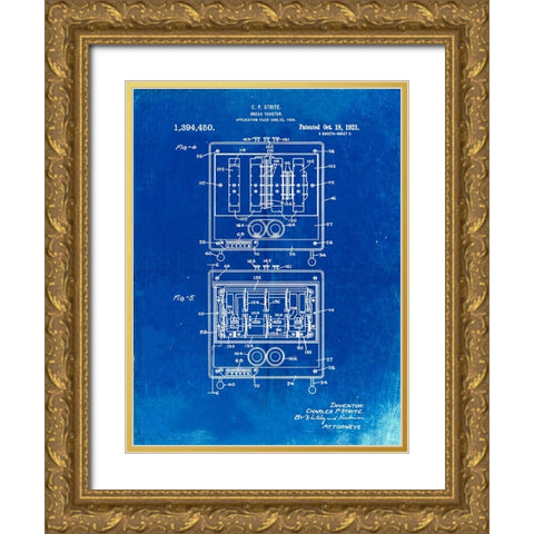 PP207- Faded Blueprint Toastmaster Toaster Patent Print Gold Ornate Wood Framed Art Print with Double Matting by Borders, Cole