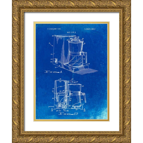 PP208- Faded Blueprint Dart Coffee Maker 1975 Gold Ornate Wood Framed Art Print with Double Matting by Borders, Cole