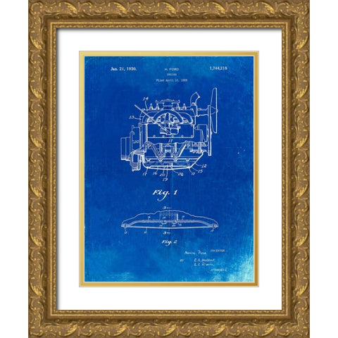 PP220-Faded Blueprint Model A Ford Pickup Truck Engine Poster Gold Ornate Wood Framed Art Print with Double Matting by Borders, Cole