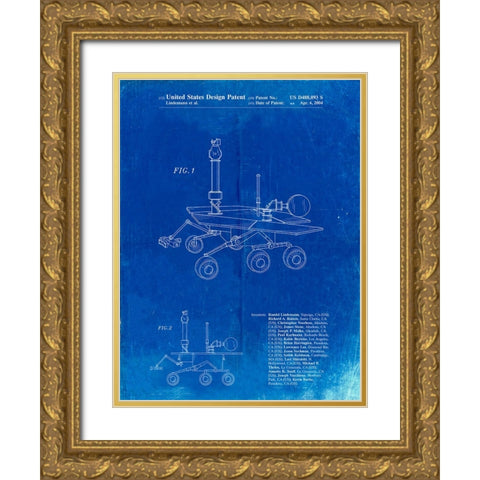 PP227-Faded Blueprint Mars Rover Patent Poster Gold Ornate Wood Framed Art Print with Double Matting by Borders, Cole