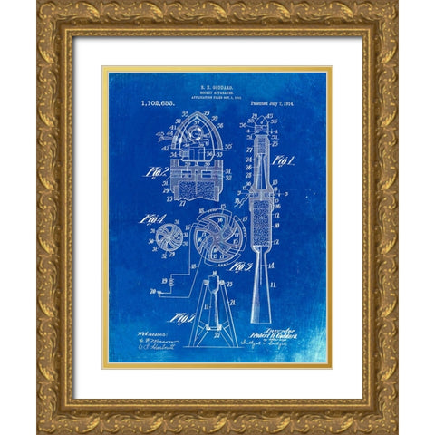 PP230-Faded Blueprint Robert Goddard Rocket Patent Poster Gold Ornate Wood Framed Art Print with Double Matting by Borders, Cole