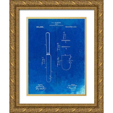 PP278-Faded Blueprint Meat Knife Poster Gold Ornate Wood Framed Art Print with Double Matting by Borders, Cole