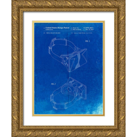 PP279-Faded Blueprint Oculus Rift Patent Poster Gold Ornate Wood Framed Art Print with Double Matting by Borders, Cole